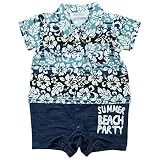 《夏対応》SHORH KID'S(ショーキッズ) 天竺×スラブデニムアロハシャツ切替カバーオール 70cm/クロ NO.SD-70172