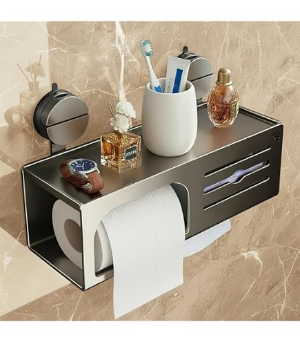 Amazon | 壁ピタ 強力吸盤 トイレットペーパーホルダー 置物トレイ付き