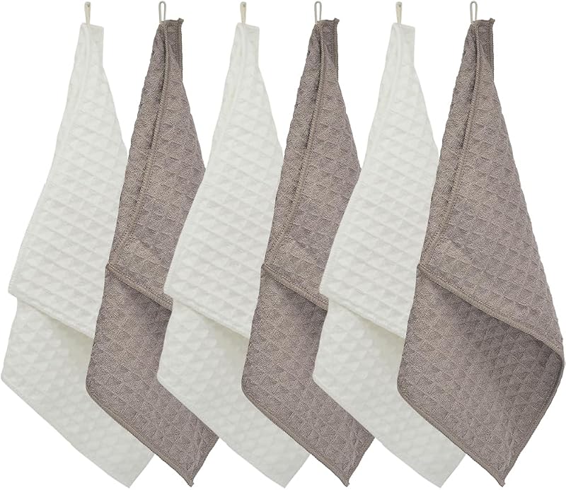KYOSAMA 大ふきん 雑巾 キッチンタオル 厚手 キッチンクロス マイクロファイバー キッチン用品 布巾 台拭き 鏡拭き ガラス拭き 台ふきん (コーヒー3枚ホワイト3枚)約29*29cm ワッフル