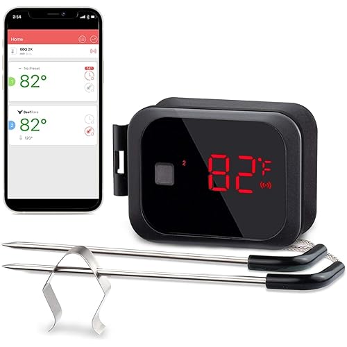 Inkbird IBT-2X Digital BBQ Grill Bluetooth Smoker Thermometer, 150 feet Wireless Cooking Meat Thermometer with Timer and Alar