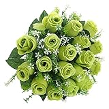 Soledi人工花18 Headsソリッド色シミュレーションバラ芽の結婚式ホームデコレーション グリーン