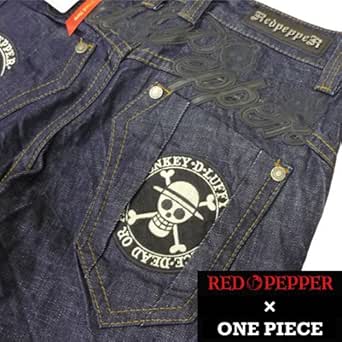 Amazon レッドペッパー Red Pepper 正規品 メンズ ストレートジーンズ ワンピースコラボモデル 麦わら一味 34inch ジーンズ 通販