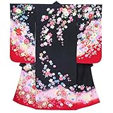 七五三 着物 7歳 女の子 絵羽柄の子ども着物 (正絹) 単品 「黒 牡丹と鞠に雪輪」BSK803
