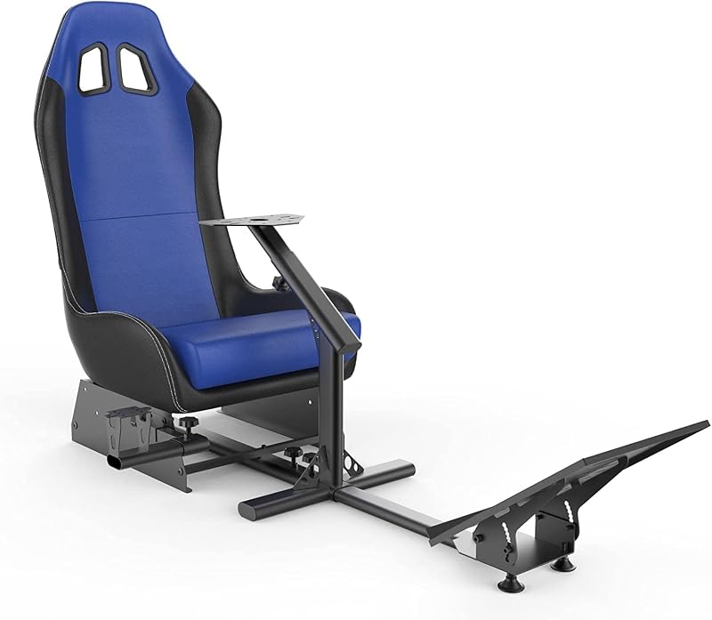 Cirearoa racing wheel stand with seatレーシングシミュレーターシート調整可能なドライビングゲーミングリクライニング可能なシート、ギアシフターマウント付きG923, G25 G29 T300RS T150 T3PA PS4 PS3 Xbox Logitechレーシングシミュレーターシートレーシングホイールスタンドコックピット(黒+青)