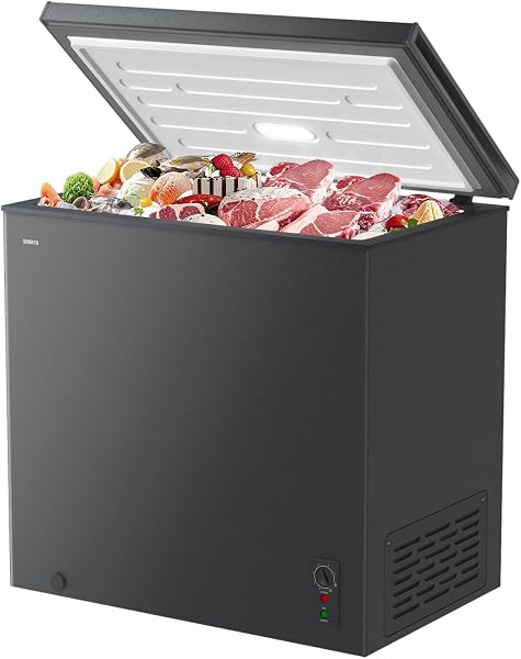 SAMKYO Chest Freezer 200L Top Opening Large Capacity Commercial and Household Use 8-Step Temperature Control Rapid Freezing -28℃ Second Freezer with 2 Baskets Silent Design Freezer Storage ZC200 Gray - 1
