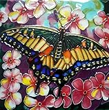 High Quality BD-2212 8 by 8-Inch Yellow Butterfly with Pink Flower Ceramic Art Tile
