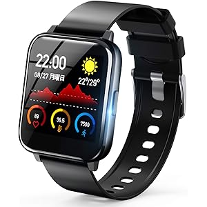【Bluetooth5.0 多機能】 スマートウォッチ フルタッチスクリーン 活動量計 万歩計 IP68防水 輝度調節…