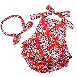 Fubin 女の子の赤ちゃん用 花柄プリント フリル ロンパー ヘッドバンド付き 夏服