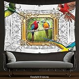家の装飾タペストリーMagical Birds DreamオウムImaginaryアートセレモニーSimurgsジャングル野生動物の世界神話デジタルプリント装飾レッドグリーンターコイズイエローホワイト