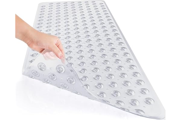 Mumoo Bear Mumoo Bear Non Slip Bath Mat for Tub, 100 x 40cm Extra Long Shower Mat Anti Mould, Machine Washable Bathroom Bathtub Mat with Suction Cups and Drain Holes, Soft on Feet, Clear