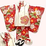 きもの被布セット 七五三 藤本美貴×九重 三歳 白被布 赤着物 着物 被布 長襦袢 草履 巾着 髪飾り ミキティー 日本製