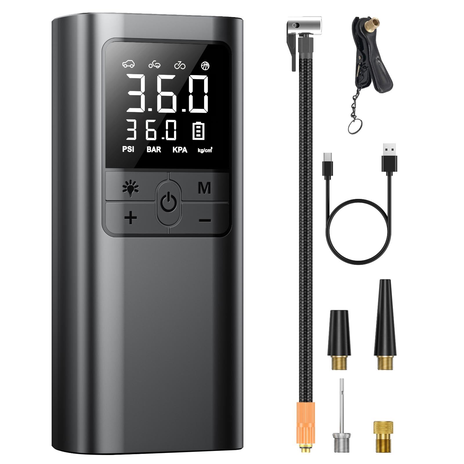 自転車 空気入れ 電動 電動空気入れ バイク 車 用 コードレス 6000mAh 大容量バッテリー 仏/英/米式バルブ対応 自動停止 低騒音 エアポンプ
