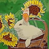 High Quality BD-0428 8 by 8-Inch Rabbit with Sunflower Ceramic Art Tile