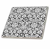 3dRose ct_151442_4 Black Damask with White Stylish Swirly French Floral Pattern Vintage Sophisticate