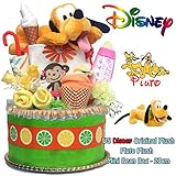出産祝い ディズニー プルート おむつケーキ ソックス・ウォッシュクロス・ビブを可愛くデコレーションしています パンパース Mサイズ