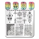 BORN PRETTY スタンピングネイルプレート 花 幾何学柄 スクエア スタンププレート ...