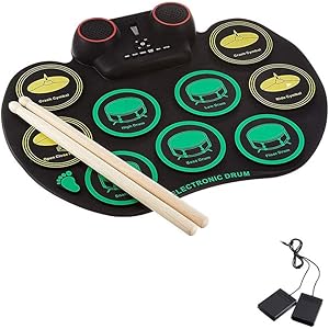 電子ドラム 初心者 入門 子供 ポータブルドラム 10個ドラムパッド 10デモ曲 7ドラム音色 6リズム 練習用パッド…