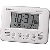 リズム(RHYTHM) 目覚まし時計 電波時計 デジタル 暗所 自動 点灯 カレンダー 温度計 付き ダブル アラーム 白 フィットウェーブD191 8RZ191SR03