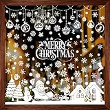 Joyoldelf クリスマス ステッカー 8枚組 静電ステッカー ウォールステッカー 窓ステッカー シール 30*20cm 汚れない 剥がせる 雪の結晶 サンタクロース 雪だるま トナカイ MERRY CHRISTMAS プレゼント クリスマスツリー 冬 クリスマス 飾り 部屋 インテリア 白雪&小屋