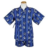 甚平 夏物 じんべいスーツ 日本製生地使用 パジャマ ドラゴン 龍 団扇 花火（団扇青95cm）