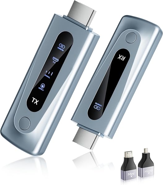 ワイヤレス hdmi 送受信機セット hdmi 無線化 ワイヤレス 小型 LEDディスプレイ搭載【日本技適認証取得】トランスミッター レシーバー 挿すだけ使える 30m安定無線伝送 WIFI/設定不要 1080PフルHD/2.4G/5G超低遅延 音画同期 最大8台増設 テレビ/PC/Mac/Window/カメラ/監視カメラなど対応 - 1