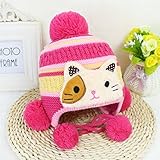 防寒 ニット帽子 女の子 男の子 かわいい防寒帽子 ボンボン付き 2017 新製品 red