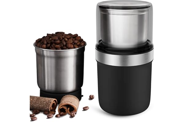 BESROY コーヒーミル 電動 カッター コーヒーミル 電動コーヒーミル 粉末 コーヒー豆 ひき機 水洗い可能 豆挽き/緑茶/山椒/唐辛子/胡椒/山椒/調味料/穀物を挽く 一台多役 掃除ブラシ付 お手入れ簡単