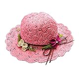 2-9歳女ベビー用夏帽子/ストローハット/麦わら帽子/太陽帽 花輪 草編み 52-54cm 日焼け止め リゾート 海辺 (03)