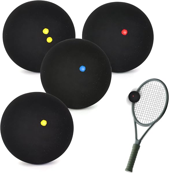 4個セットレーニング用 スカッシュボール スカッシュボール 初心者向けスカッシュボール スポーツスカッシュボール、ダブルイエロードット、シングルイエロードット、シングルレッドドット、シングルブルードット、初心者、競技、トレーニング用の高反発スカッシュボール - 1