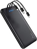 【最新版】 軽量 薄型 モバイルバッテリー 10000mAh 大容量 3ケーブル内蔵（Lightning+Micro USB+Type-Cケーブル内蔵) 1USBポート 4台同時充電でき 急速充電 バッテリー スマホ充電器 携帯 持ち運び便利 残量表示 スタンド機能搭載 PSE認証済 iPhone/iPad/Android対応