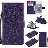 Sony Xperia Z5 ケース 高品質 PU手帳型 耐摩擦 全面保護ケース カード収納 スタンド機能 財布型 Sony Xperia Z5 用 ケース (P7 パープル)