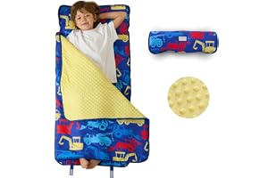 beeweed Toddler Nap Mat, Rollup Design Kid Sleeping Mat with Removable Pillow & Minky Blanket, Toddler Sleeping Bag for Daycare Preschool Travel Camping