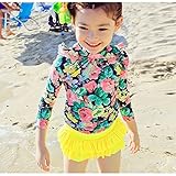 【ノーブランド品】セパレート花柄水着 3点セット (M, イエロー)