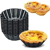ESTVLB ミニ エッグタルト型 炭素鋼 繰り返し使え ミニパイ型 裏地付き型 お菓子用 円形 DIY製菓用品 耐熱 耐油 家庭用 ベーキングツール 12個セット 直径7.5cm