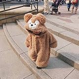 CozofLuv ロンパース 新生児 前開き 長袖 男の子 女の子 子供服 おもしろい ふわふわ くま カートゥーン 綿 柔らかい ソフト フード付き 耳と尾あり かわいい ベビー服 保温 冷房 寒さ