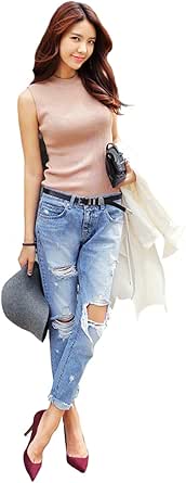 Amazon 大きいサイズ レディース ダメージデニムパンツ クラッシュジーンズ ジーパン クロップドパンツ Ll 3l 4l 5l 6l 7l 172 ロングパンツ 通販