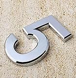 1ピースクロームシヴァーハウスドア車アドレス番号桁数字板プラークサインサイズ部屋ゲートバッジステッカー手紙レタリング-Number 5