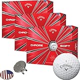 Callaway Golf 2018 クロムソフトゴルフボール ホワイト (3ダース) + カスタムボールマーカークリップセット1個 (米国国旗)