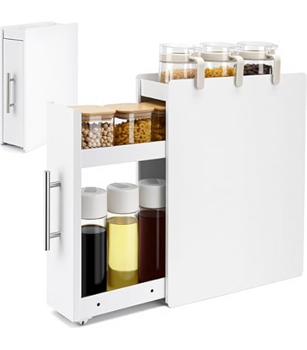 Amazon｜ママ倉 隠せる調味料ラック タワー 2段 幅14.4cm 奥行35cm 高