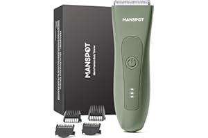 MANSPOT Manscape Groin & Body Hair Trimmer for Men, Electric Ball Pubic Trimmer Shaver,Manscape Kit with 4 Guard,Replaceable Ceramic Blade Heads,Waterproof Wet/Dry Shaver,90 Minutes Shaving (Green)