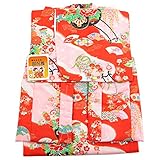 モスリン 一つ身着物 -4- 女の子 初着 祝着 一つ身 友禅 産着 ウール 日本製 羊毛 1歳 赤橙 花柄