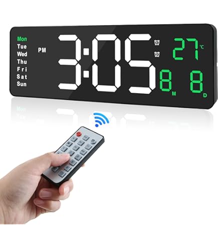 Amazon.co.jp: リモコン付き大型デジタル壁掛け時計 17.3インチ LED