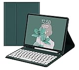 2023年型 Fire HD 10 2023 キーボード ケース 丸型キー 可愛い カラーキーボード カラフル Fire HD 10 第13世代 ケース 10.1インチ 分離式 キーボード付き 丸いキー Fire HD 10 2023 タブレット カバー,深緑