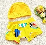 ツバメ--屋 男の子/女の子 キッズ水着 子供水着 スクール水着 スイムウエア UVカット キャップ付 (XL（9-10歳）, イエロー)