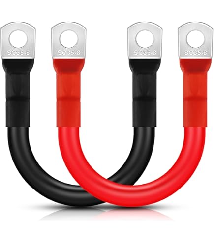 Apeixoto 2 AWG 2 Gauges Red Black Pure Copper Battery Inverter Cables 3FT Battery Inverter Cables With 5/16 Inch Lugs On Both End For Solar, RV - View #2
