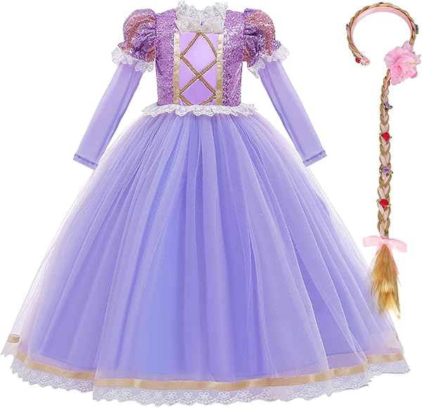 Sofia Children's Cosplay, Halloween Dress, Headband, 2-Piece Set, Long Sleeve, Kids, Children's Clothes, Costume, Princess Dress, Christmas, Recitals, Tulle, Rapunzel, Wig, Tangled, Birthday Party, Rubber, Embroidery - 1