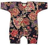 【金彩牡丹と桜・黒赤】 お祭りロンパース 赤ちゃん用 お祭り衣装　男女兼用 義若オリジナル商品