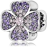 MEETCCY Purple Flower 925 Sterling Silver Charm For Pandora Charm Bracelet Orchid Charm Love Heart Beads Pendant Necklace Dan