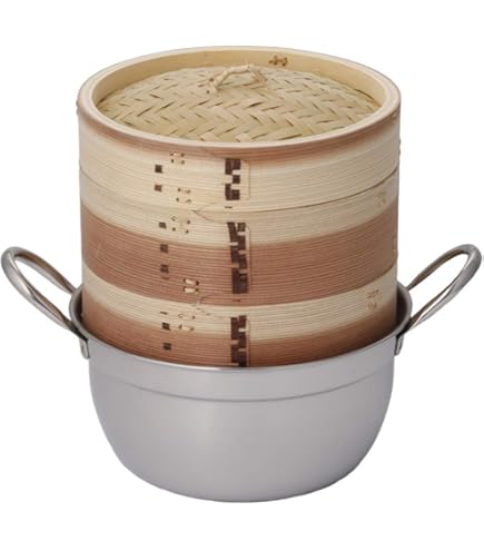Amazon｜【かごや】竹 中華セイロ(蒸篭・蒸し器)18cm ステンレス鍋付