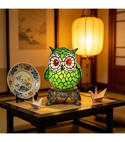 Amazon.co.jp : スタイルステンドグラス漫画フクロウランプ
